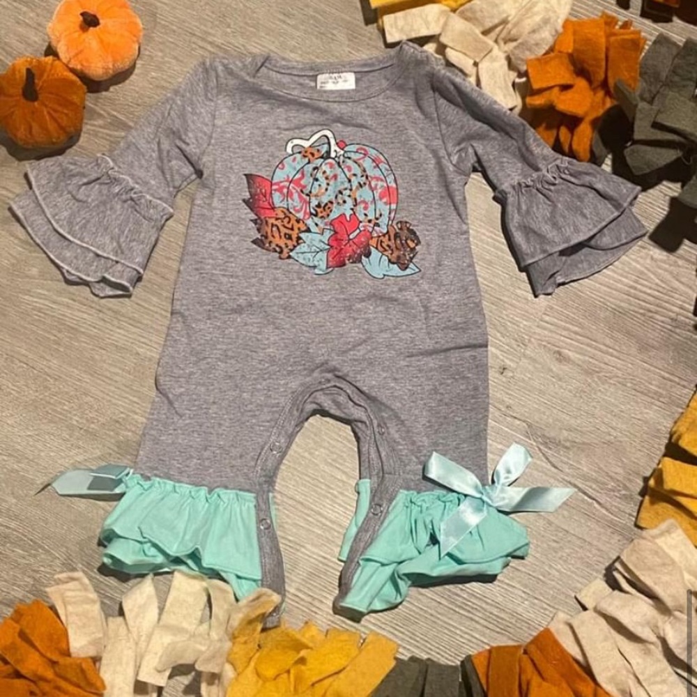 Pumpkin Teal Romper